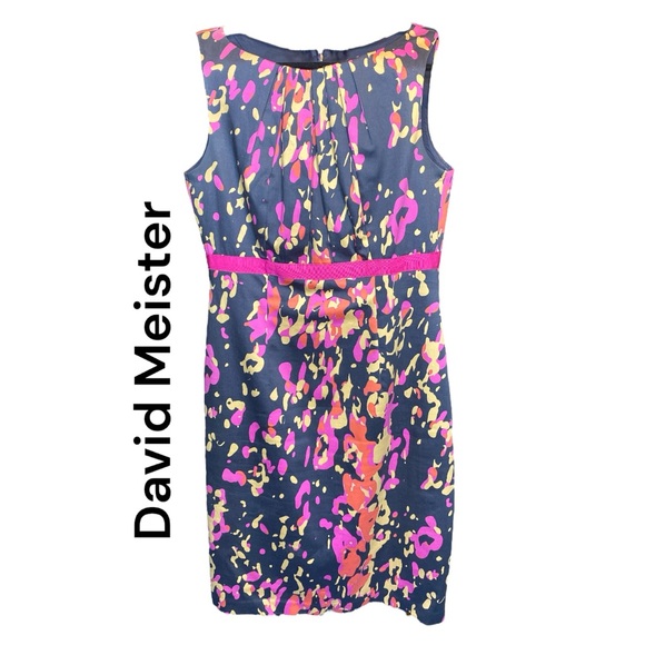 David Mister Pink Cream & Pink Splatter Paint in Navy Sleeveless Dress Sz 4 - Picture 1 of 10